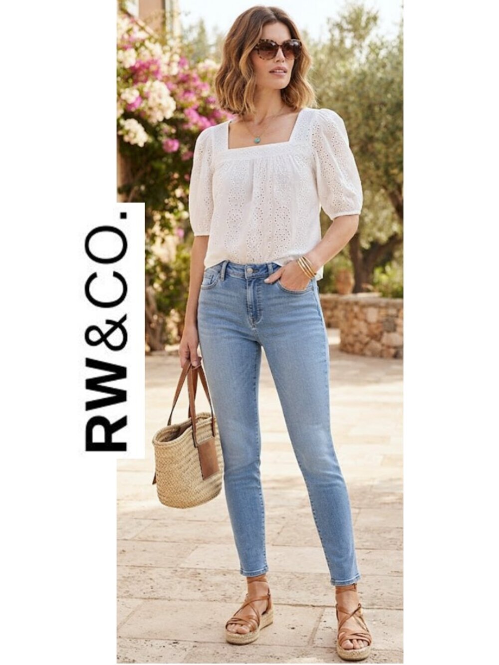 (3 for $30) RW&Co. - Cotton blend skinny leg mid rise light wash blue jeans